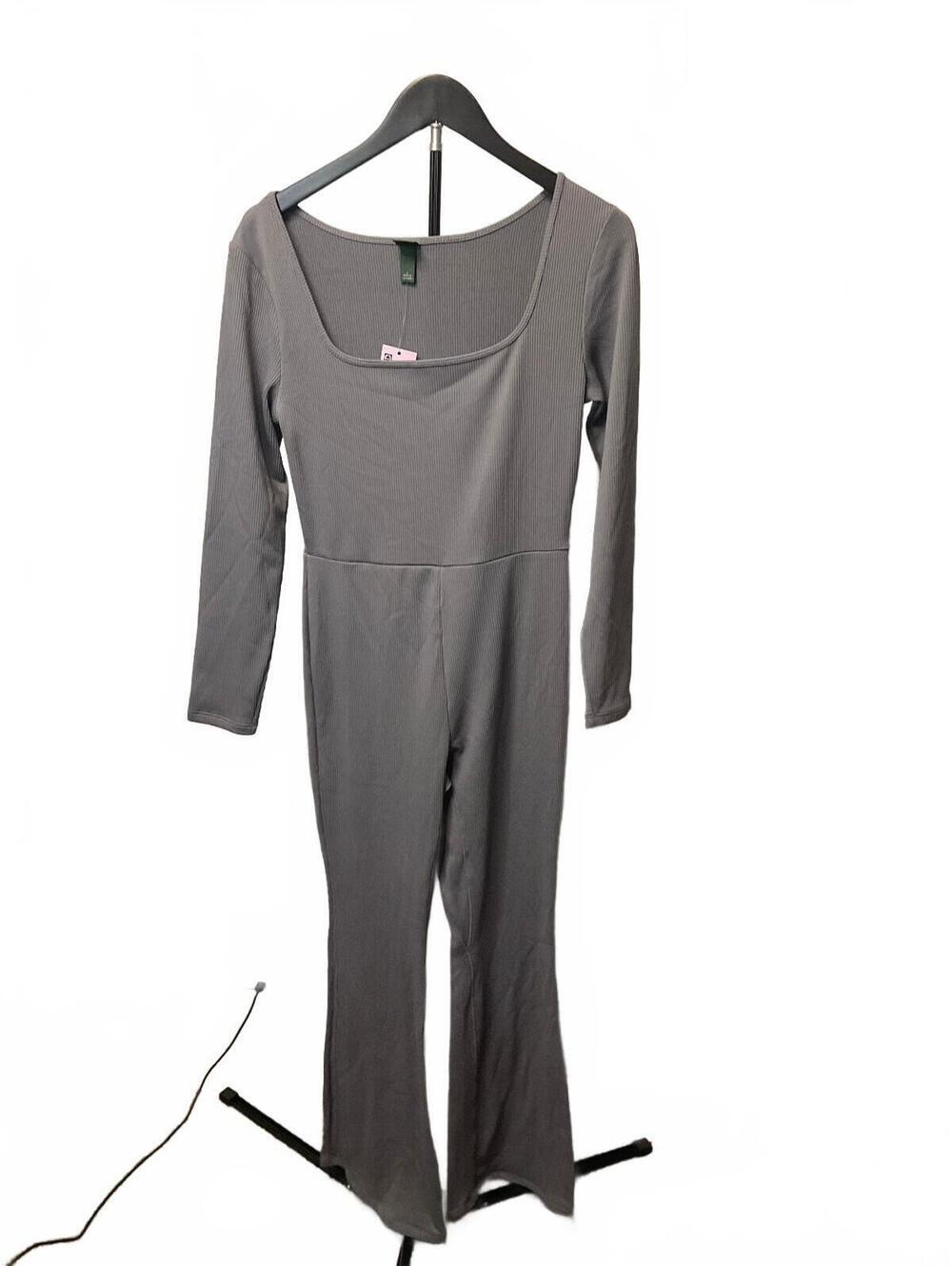 Wild Fable Ribbed Flare Leg Jumpsuit NWT Large Gray Long Sleeve Lounge Romper